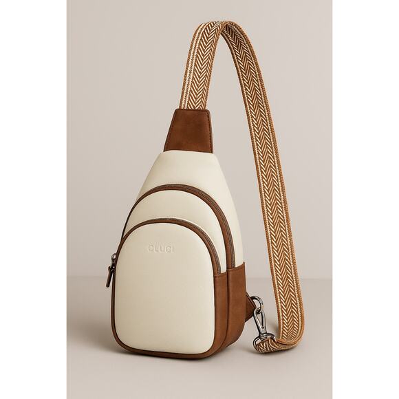 CLUCI Cream & Brown Sling Crossbody Bag with Patterned Strap - Picture 1 of 6
